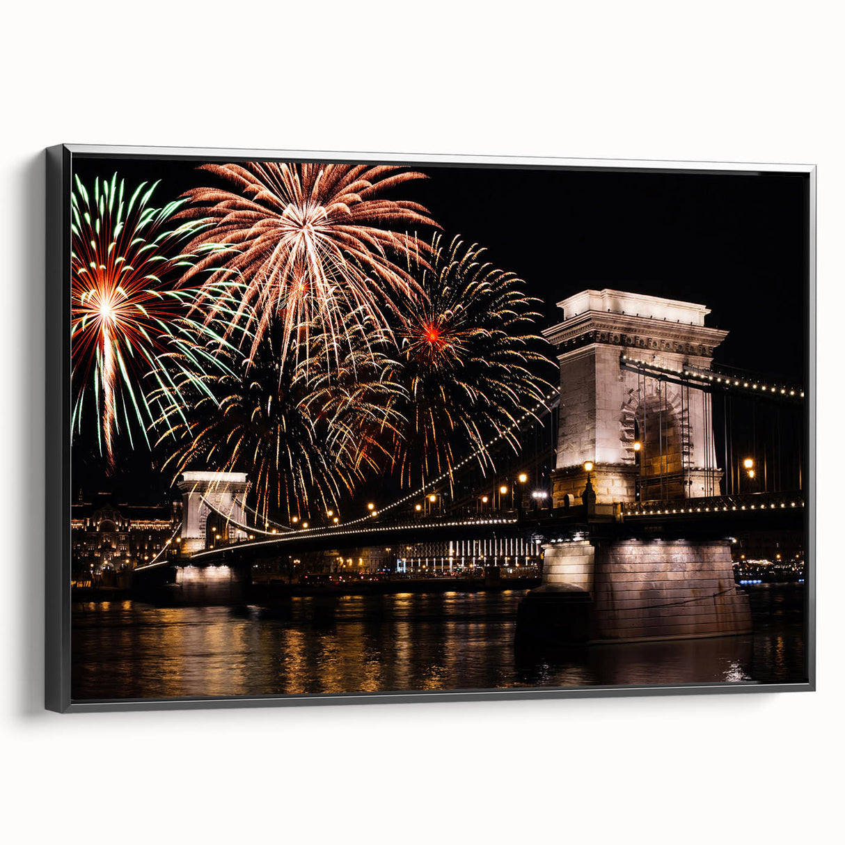 Black and white vintage poster art of a Hungarian landscape on framed canvas, suitable for bedroom decor.