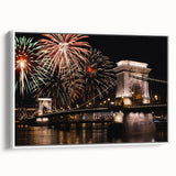 Vintage poster art of a European scenery in Hungary, colorful palette, framed canvas, ideal for living room decor.