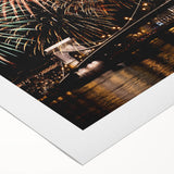 Art deco poster of a European cityscape in muted sepia tones on rolled canvas, suitable for dining room wall art.