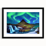 Extra large abstract art print of a colorful Icelandic landscape, textured on a black framed canvas.