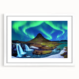 Textured art print of an abstract Icelandic scenery in muted earth tones on a white framed mat, suitable for bedroom decor.