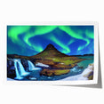 Extra large rolled print of a serene Iceland landscape with muted green and blue tones, ideal for art wall dining room.