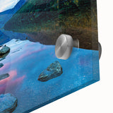 Large abstract wall art depicting a serene Irish landscape in muted green and blue tones, acrylic print.