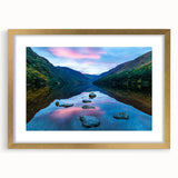 Abstract art print of a European scenery in Ireland, featuring earthy green tones on a gold-framed canvas.