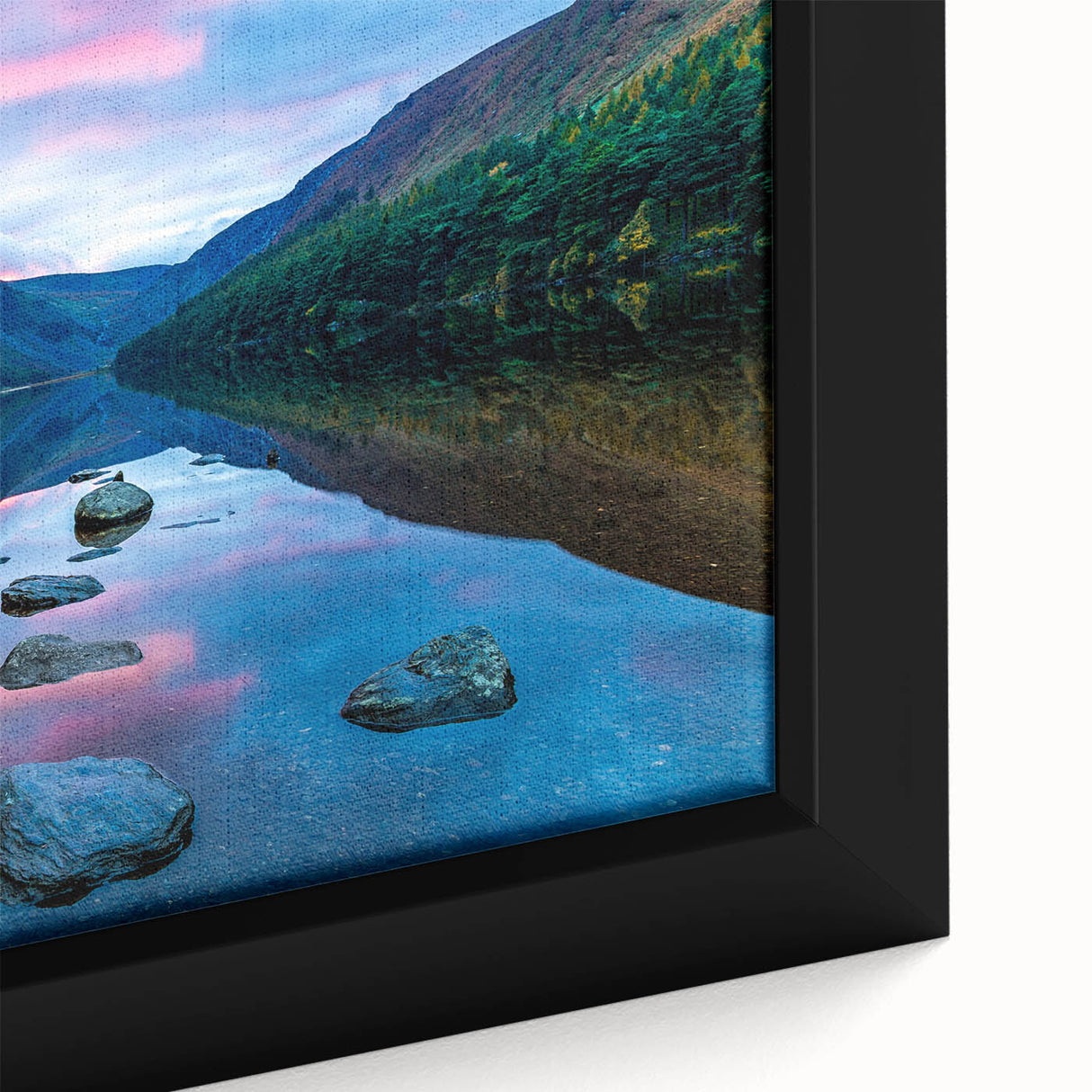 Black wall art featuring a textured, colorful Irish landscape on extra large framed canvas, ideal for living room decor.