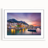 Textured art print of Capri, Italy in abstract style with vibrant blue and white tones, framed with a white mat.