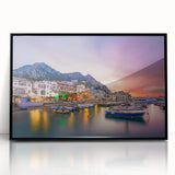 Large abstract wall art depicting the Capri coastline, in muted earth tones on a framed acrylic print.