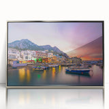 Framed acrylic print of a Capri, Italy landscape in muted colors, ideal for modern art wall decor.
