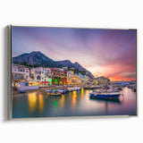 Landscape art painting of Capri, Italy, featuring vibrant colors on framed canvas, ideal for living room decor.