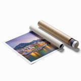 Extra large rolled print of Capri, Italy, featuring vibrant floral details, ideal for classy bathroom wall art.