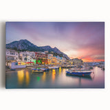 Black and white stretched canvas of Capri, Italy scenery, suitable as large kitchen wall art.