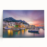 Black and white stretched canvas of Capri scenery, ideal for kitchen wall art.