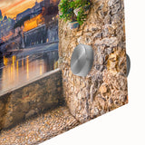 Large abstract depiction of Rome on acrylic glass, using muted earth tones, ideal for dining room art.