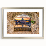 Extra large wall art featuring a textured abstract depiction of Rome in muted earth tones, framed in silver.