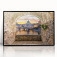 Large abstract wall art depicting a stylized Rome cityscape in muted earth tones on a framed acrylic panel.