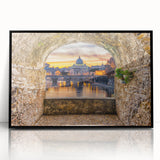 Large abstract wall art depicting a stylized Rome cityscape in muted earth tones on a framed acrylic panel.