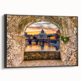 Black and white framed canvas of Rome landscape with vintage poster style, ideal for bedroom wall art.