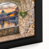 Extra large framed canvas featuring a textured, colorful depiction of Rome, ideal for living room decor.