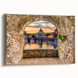Framed canvas of a vintage-style Rome landscape in muted gold and black tones, ideal for bedroom wall art.