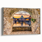Landscape art painting of Rome with colorful palette on framed canvas, ideal for living room decor.