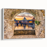 Vintage poster art of Rome with colorful imagery on extra large framed canvas, ideal for living room decor.