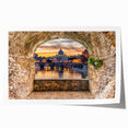 Extra large rolled print of Rome scenery with floral accents in soft earth tones, ideal for art wall dining room.