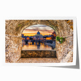 Extra large rolled print of Rome scenery with floral accents in soft earth tones, ideal for art wall dining room.