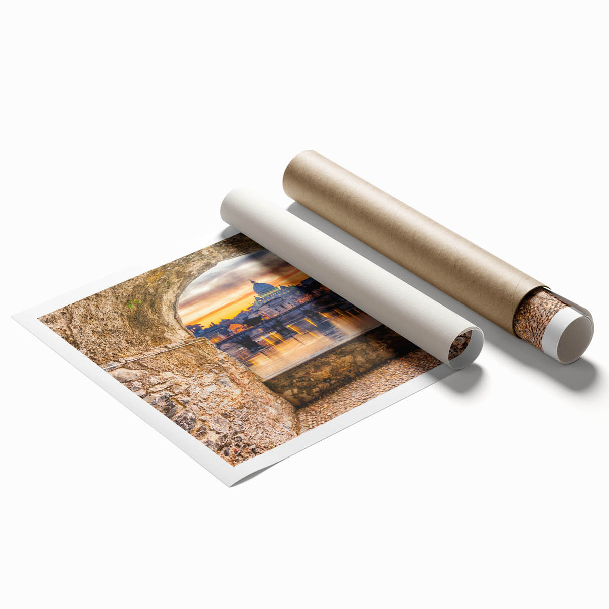 Extra large rolled print of Rome scenery with vibrant floral accents, ideal for classy bathroom or large living room decor.
