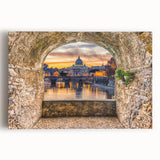 Black and white stretched canvas of Rome's cityscape, ideal for kitchen wall art or bedroom ambiance.