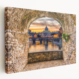 Large art print of Rome's skyline in muted earth tones on stretched canvas, ideal for kitchen wall decor.