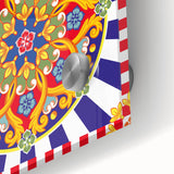 Large abstract wall art of Sicilian landscape in muted earth tones on acrylic glass, ideal for dining room ambiance.