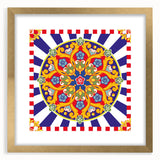 Abstract art print of a Sicilian landscape in muted earth tones on a framed gold mat, ideal for dining room decor.