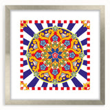 Extra large wall art depicting an abstract scenery of Sicily with textured strokes in earth tones, framed in silver.