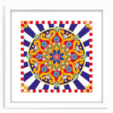 Textured abstract art print depicting a Sicilian landscape, in muted earth tones on a framed white mat.