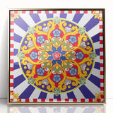 Art Deco-style poster of Sicilian landscape, with muted earth tones on acrylic, framed in gold.