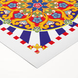 Art deco poster of a Sicilian landscape on a rolled canvas, featuring muted earth tones, ideal for dining room wall art.