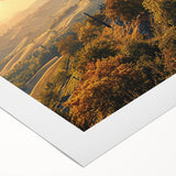 Art deco poster of Tuscany scenery in muted earth tones on rolled canvas, suitable for dining room decor.