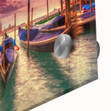 Acrylic print of Venice scenery in muted blue and gray, ideal for dining room art, in mid-century modernist style.