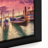 Black framed canvas of Venice's colorful scenery, textured style, ideal for large living room walls.