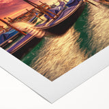 Art deco poster of Venice scenery on rolled canvas, featuring muted blue and peach tones, suitable for dining room wall art.
