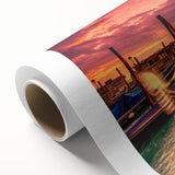 Art deco poster of Venice scenery on rolled canvas, featuring muted earth tones.