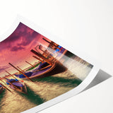 Extra large wall art featuring a line art depiction of flowers, set against a minimalist Venice scenery in muted colors.