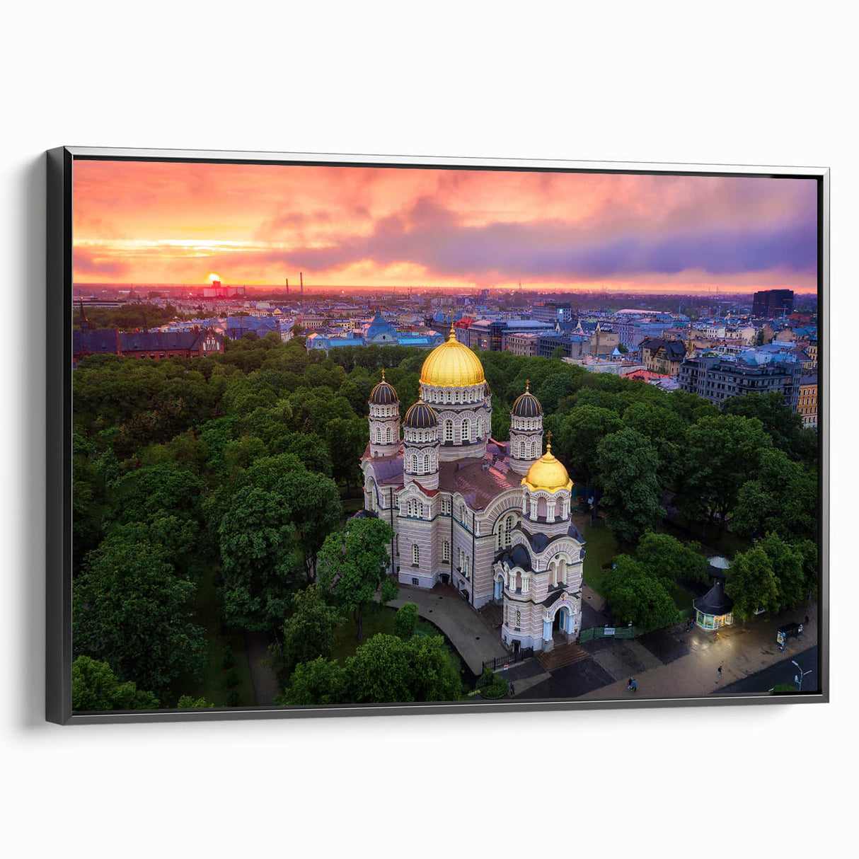 Black and white landscape art painting of a European city, framed canvas, ideal for bedroom wall decor.