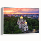 Vintage poster art of a European scenery in Latvia on extra large framed canvas.