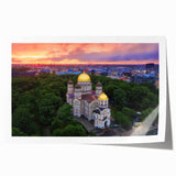 Scenic Latvia landscape on extra large rolled canvas print, featuring vibrant green and blue tones.