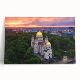 Black and white photograph of a European cityscape on large stretched canvas, ideal for kitchen wall art.