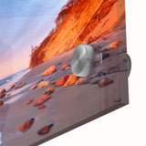 Large abstract wall art featuring mid-century modernist style with vibrant colors on acrylic glass.