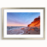 Extra large abstract art print of a textured European scenery in muted earth tones, framed in silver.