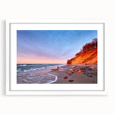 Textured art print of an abstract European scenery in muted earth tones, framed with a white mat.