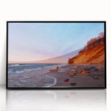 Large abstract wall art depicting a European scenery in Poland, with muted earth tones on a framed acrylic.